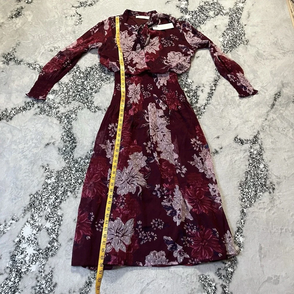 Bishop Young Dress Womens Size Medium‎ Burgundy Dahlia Floral Cameo Midi